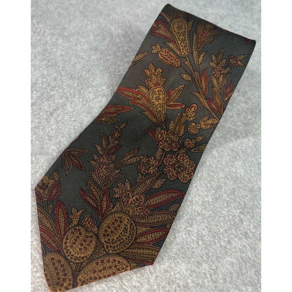 Vintage Pancaldi Tie Green Bronze Red Floral‎ Paisley Print L:54” W:3.5”